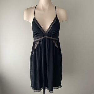 Victorias Secret Lace Cutout Slip Dress Black Goth Gothic Deep V Racerback Large